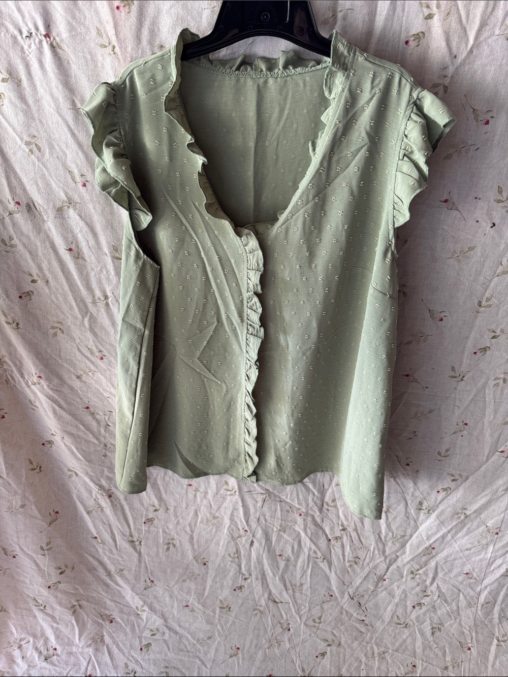 Ruffled Swiss Dot Women's Blouse in Sage Green